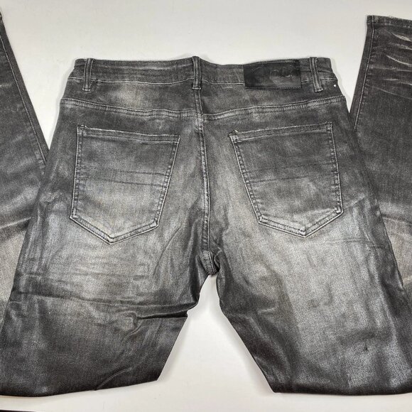 NEW TULONES Men’s Euro Skinny Jeans Coated Black Distressed Denim Size 36 NWT - Picture 3 of 11